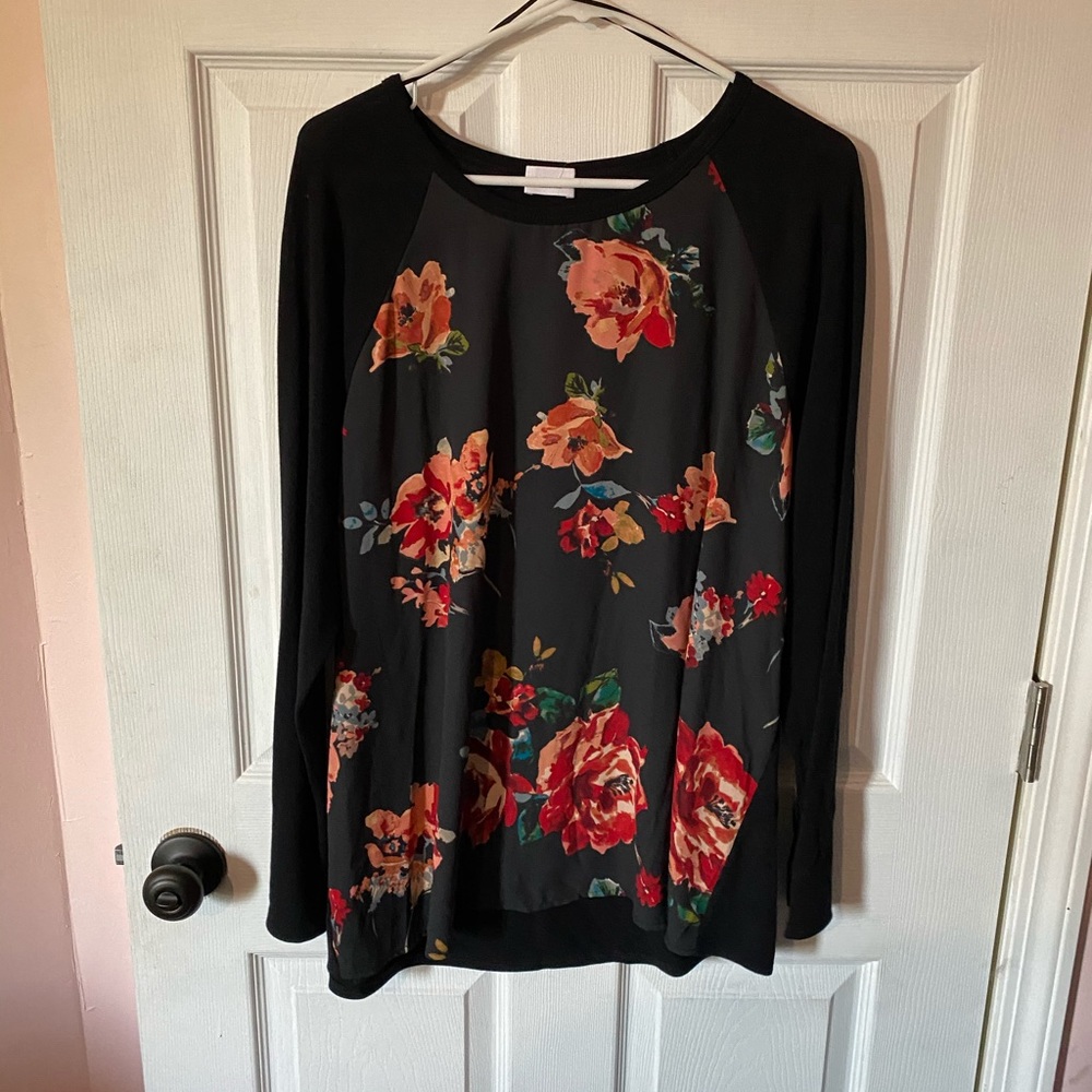 NWT Black Long Sleeve Shirt with Floral Front